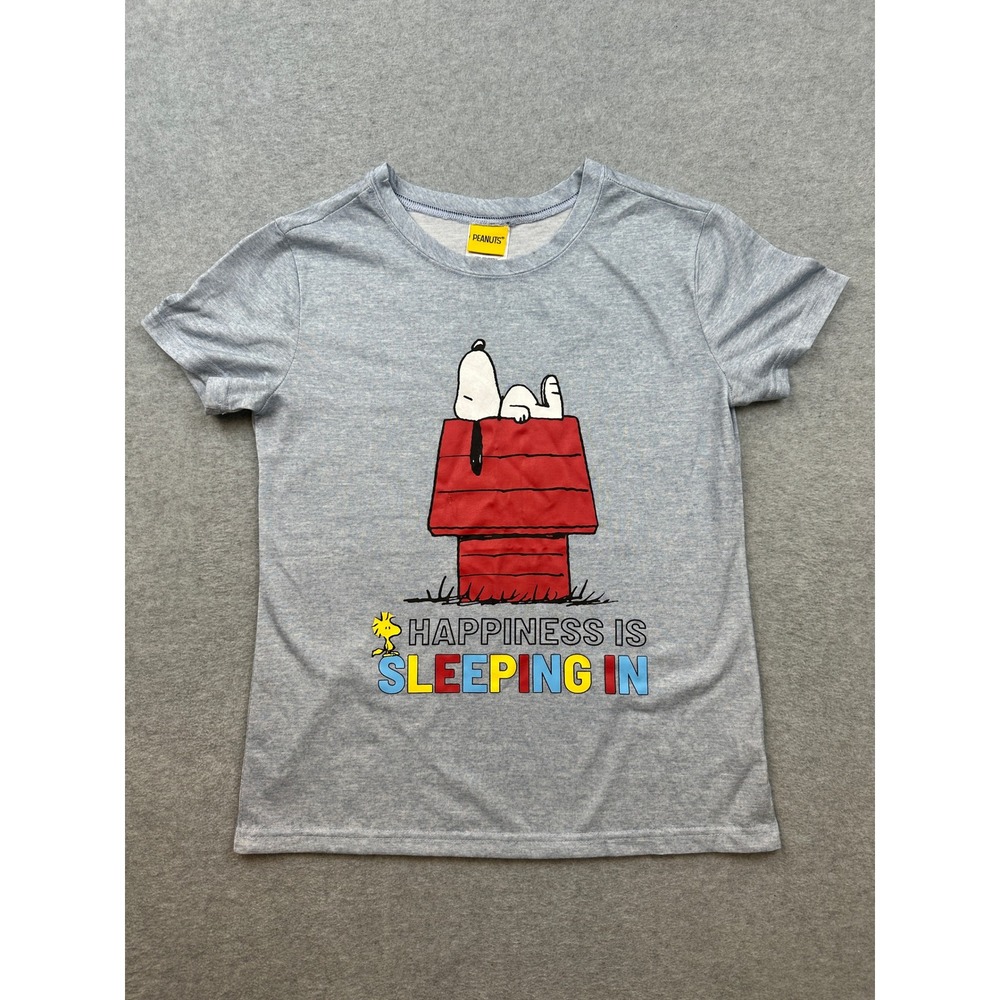 Peanuts Snoopy Happiness Is Sleeping In Graphic T-Shirt Heather Blue XS